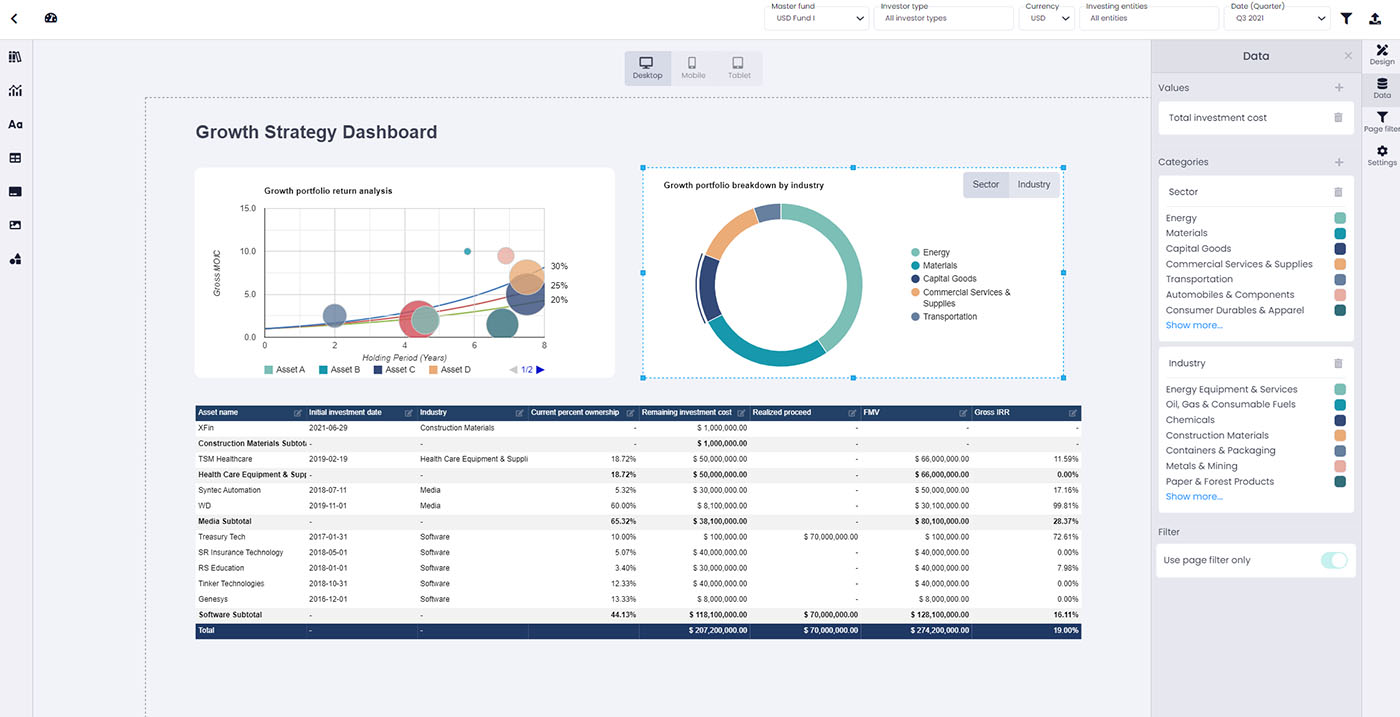 Interactive Private Equity Report Building - Quantium Technology